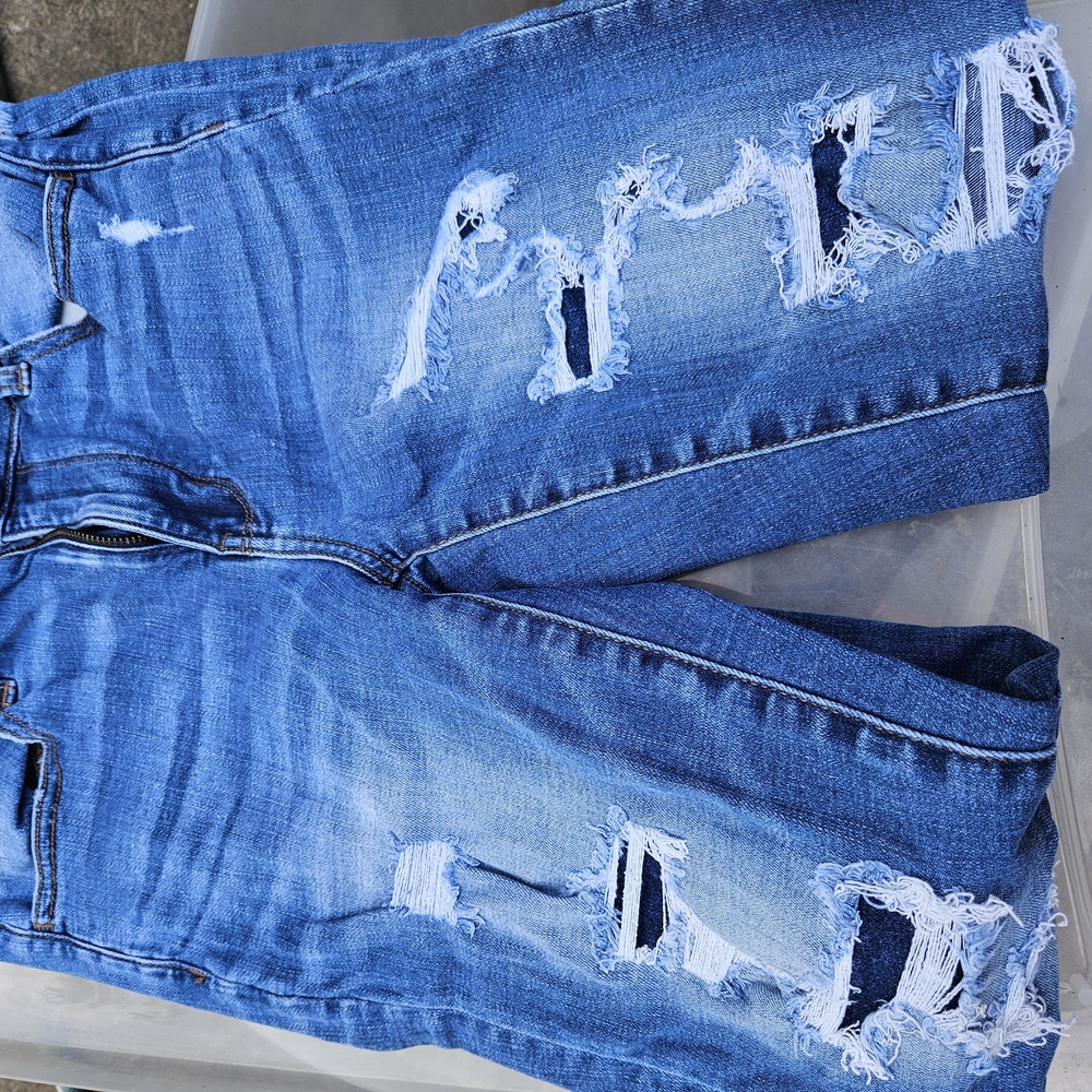 American Eagle Outfitters Ripped Blue Ankle Jeans